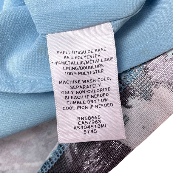 1901 Floral Ruffle Metallic Cocktail Mini Dress Ivory Blue-Gray Size 12 - Picture 8 of 9